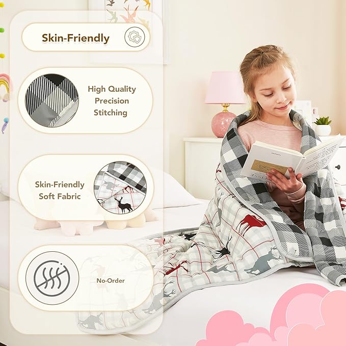 CuteKing Weighted Blanket - Weighted Blanket with Premium Glass Beads - Breathable Heavy Blanket for Comfort Sleep - Soft Thick Blanket All Season(5lbs, 36"x48", Deer)