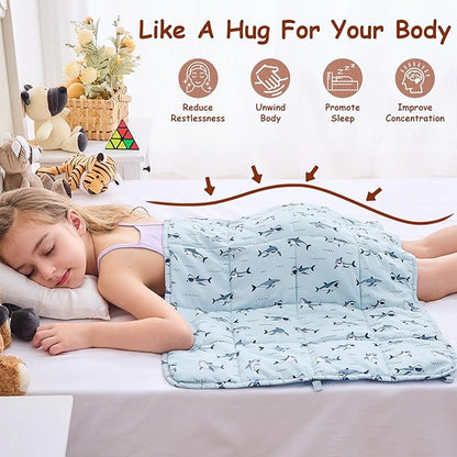 yescool Shark Weighted Lap Pad 2 Pounds Cooling Weighted Lap Pad, Small Weighted Blanket, Weighted Throw Blanket Gift for Travel Indoor Outdoor, 20"x30"