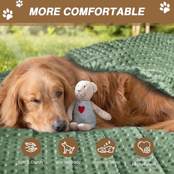 yescool Weighted Blanket for Dogs, 5 lb Thunder Blankets Shirt for Dogs, 36 x 48 inch Medium Puppy Blanket for 45-65lb, Weighted Pet Blankets for Thunderstorms, Fireworks and Construction Noise, Moss
