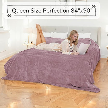 Electric Heated Blanket Queen Size 84"x90" - Dual-Sided with Microplush & Sherpa Fabric, 4 Heat Settings & 10 Hours Auto Off, Dual Controller, Machine Washable - Berry