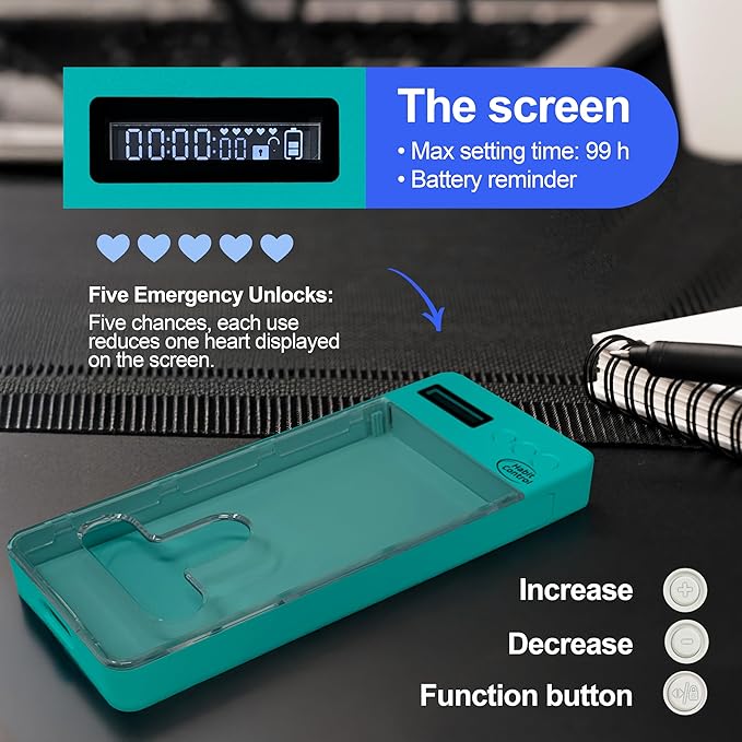 Phone Lockbox - Timer Lock Box Cell Phone Locker Bad Habits, Smart Phones Jail with Timer Reduce Kids Adults Screen Time Improve Productivity, Family Time Locking Container - Turquoise