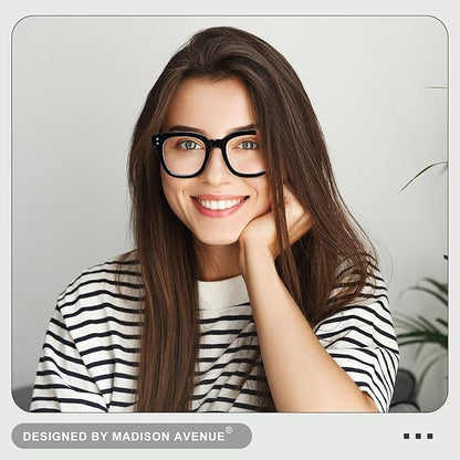 Madison Avenue Blue Light Blocking Glasses Oversized Fashion Blue Light Blocker for Women Anti Eyestrain & UV Protection Computer Eyeglasses (Black)
