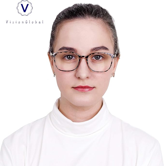 VisionGlobal Blue Light Blocking Glasses for Women/Men, Anti Eyestrain, Computer Reading, TV Glasses, Stylish Square Frame, Anti Glare(Leopard,+2.25 Magnification)