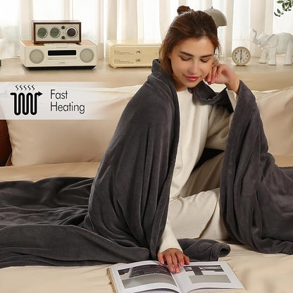 ESTINGO Electric Blanket Full Size - 72"x84" Cozy Coral Fleece Full Size Heated Blanket with Overheat Protection, Fast Heating Blanket with 6 Heating Levels & 1-10 Hours Adjustable Timer, Dark Gray