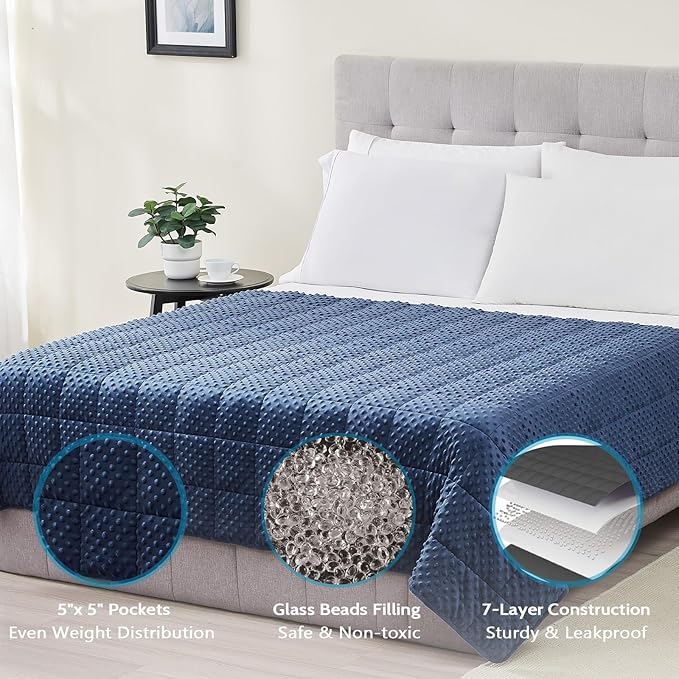 L'AGRATY Weighted Blanket for Adult - 60"x80" 25lbs Minky Dots Heavy Blanket with Glass Beads Soft Breathable for All-Season Summer Fall Winter Thick Comfort for Sleeping