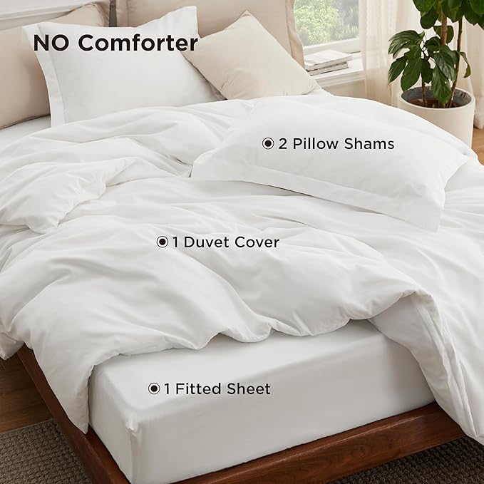 Bedsure Duvet Cover with Fitted Sheet Twin/Twin XL - Deep Pocket, Hotel Luxury Soft Double Brushed Bedding Set with Zipper Closure, 1 Duvet Cover, 1 Fitted Sheet, 1 Pillow Shams, NO Comforter, White