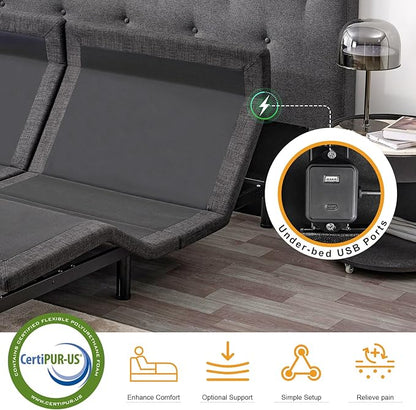 MUUEGM Adjustable Bed Base Frame with 12” Gel Memory Foam Mattress, Remote Control Bed Bases with Head-Pillow-tilt, USB, Massage, Zero Gravity, Anti-Snore, Full