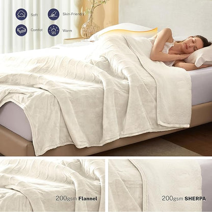 Electric Blanket Throw 50"x60" Heated Electric Blankets 10 Heating Levels 12 Time Settings 3 Hours Auto Off Fast Heating and Overheat Protection ETL Certified Machine Washable,Ivory
