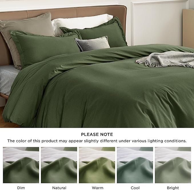 Bedsure Duvet Cover Oversized Queen Size - Soft Double Brushed Bedding Set for Kids & Adults, Zipper Closure, 3 Pieces, Includes 1 Duvet Cover (98"x98") & 2 Pillow Shams, NO Comforter, Olive Green
