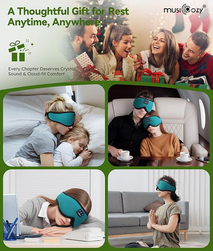 MUSICOZY Sleep Headphones Breathable Bluetooth Headband 3D Sleeping Headphones, Wireless Music Eye Mask Sleep Earbuds for Side Sleeper Women,Men Office Air Travel Cool Tech Gadgets Unique Gifts Green