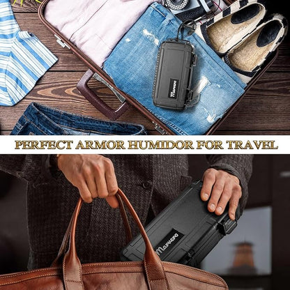 Portable Cigar Humidor Case - Travel Cigar Box with Built-in Humidifier Disc, Stickers & Cigar Cutter | Airtight | Portable | Water/Crushproof (Holds up to 5 Cigars)