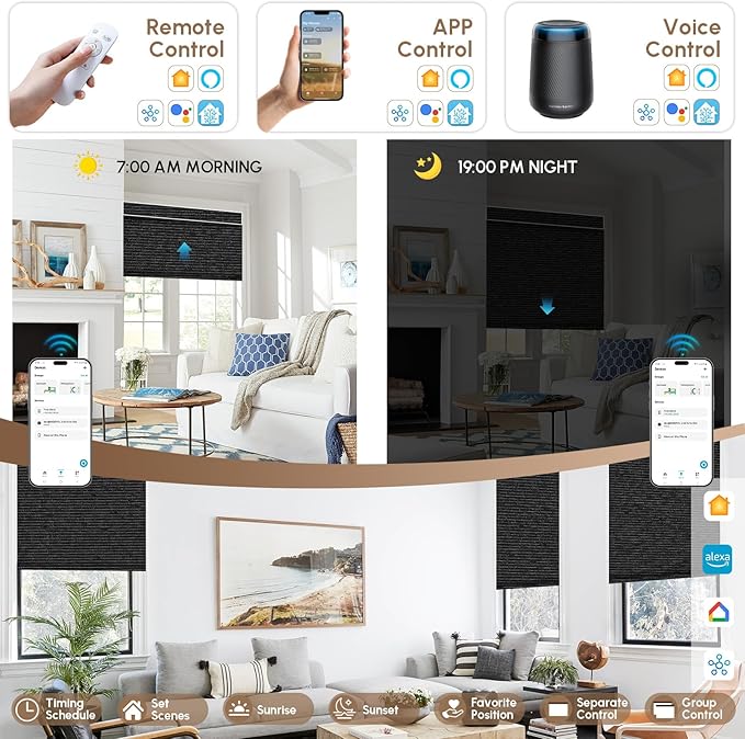 Kincmo No Drill Motorized Blinds with Remote, 100% Blackout Roller Shades for Windows, Custom Electric Blinds Compatible with Alexa, Apple Homekit, Google Home (100% Blackout Eclipse Obsidian Black)