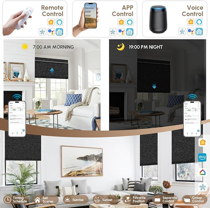 Kincmo No Drill Motorized Blinds with Remote, 100% Blackout Roller Shades for Windows, Custom Electric Blinds Compatible with Alexa, Apple Homekit, Google Home (100% Blackout Eclipse Obsidian Black)