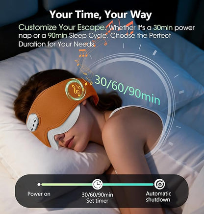 LC-dolida Voice Control Bluetooth Sleep Mask, Bamboo Cotton Bluetooth Sleep Headphones with 3D Zero-Pressure Cups and Timer Setting, Total Blackout Sleep Eye Mask for Side Sleepers, Orange