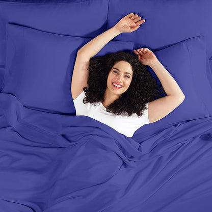 Empyrean 4 Pack King Fitted Sheets - Deep Pocket, Fits 14-16 Inch Mattress, Ultra Soft Microfiber, Fade & Wrinkle Resistant, Shrinkproof, Durable Sheets, Royal Blue