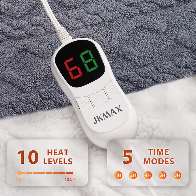 Heated Electric Blanket Queen Size-84"x90" Heating Blanket with 10 Heating Levels & 5 Time Settings Over-Heat Protection,Winter Warmer for Adults with ETL Certification（Grey）