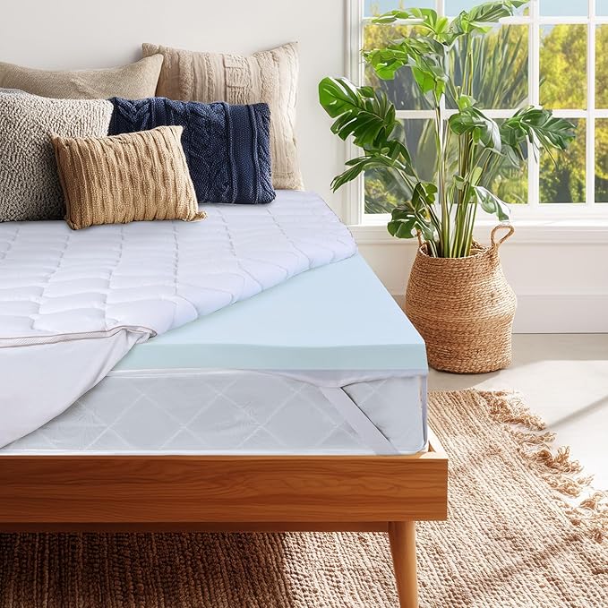 XWZO Twin Size Memory Foam Mattress Topper Dual Layer 3 Inch,2 Inch Cooling Gel Memory Foam Mattress Topper and 1 Inch Pillow Top Pad for Back Pain Relief