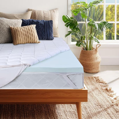 XWZO King Size Memory Foam Mattress Topper Dual Layer 3 Inch,2 Inch Cooling Gel Memory Foam Mattress Topper and 1 Inch Pillow Top Pad for Back Pain Relief
