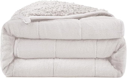 Ultra-Soft Weighted Blanket 15 lbs for Adults, Plush Sherpa Fleece Reversible Weighted Throw Comfort for Relaxation & Cozy Evenings, Hug-Like Security, Evenly Distributed, W60 x L80, Cream White