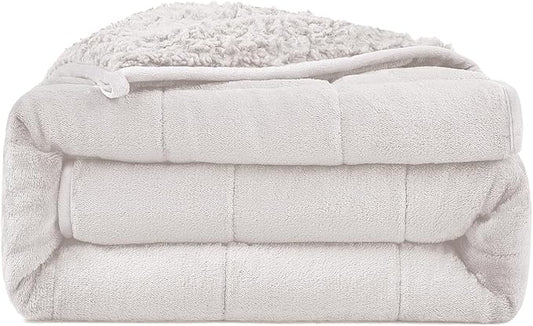 Ultra-Soft Weighted Blanket 15 lbs for Adults, Plush Sherpa Fleece Reversible Weighted Throw Comfort for Relaxation & Cozy Evenings, Hug-Like Security, Evenly Distributed, W60 x L80, Cream White