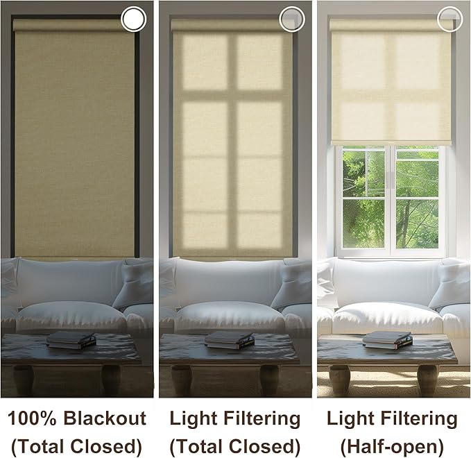 BERISSA Light Filtering Roller Shades for Windows,Cordless Roller Window Shades with Cassette Valance,Linen Roller Blinds,Thermal Insulation Window Shades for Home Door Office. Beige. 38" W x 72" H