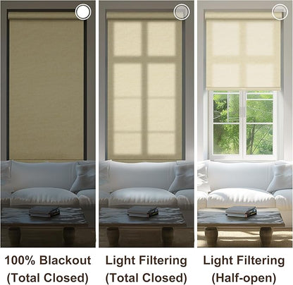 BERISSA Light Filtering Roller Shades for Windows,Cordless Roller Window Shades with Cassette Valance,Linen Roller Blinds,Thermal Insulation Window Shades for Home Door Office. Beige.63 W x 48" H