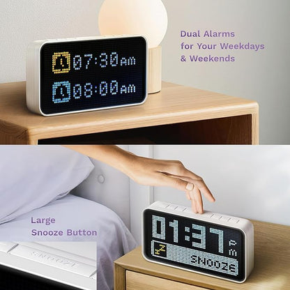 Dekala PixelRise Smart Alarm Clock for Bedroom,Pixel Art LED Dot Matrix Display, Weather Temperature Animation, Loud Dual Alarm for Heavy Sleeper, Sleep White Noise, WiFi Weather & DST Time Sync, App
