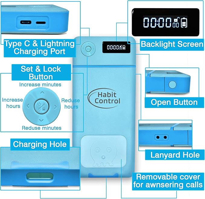 Cellphone Lock Box - Timer Locked Box for Self-Discipline, Portable Time Phone Safe Lock for iPhone and Android Mobile Phones, Lockbox for Cell Phones to Reduce Screen Time (Blue)