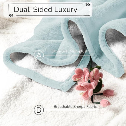 Electric Heated Blanket Queen Size 84"x90" - Dual-Sided with Microplush & Sherpa Fabric, 4 Heat Settings & 10 Hours Auto Off, Dual Controller, Machine Washable - Spring Green