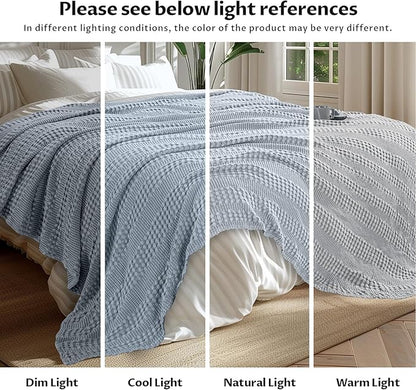 Cooling Waffle Weave Blanket Twin Size for Bed Sofa - Soft Lightweight Bed Blankets of 50% Rayon Derived from Bamboo for Hot Sleepers, Breathable Throw for Summer, Light Blue, 60"x80"