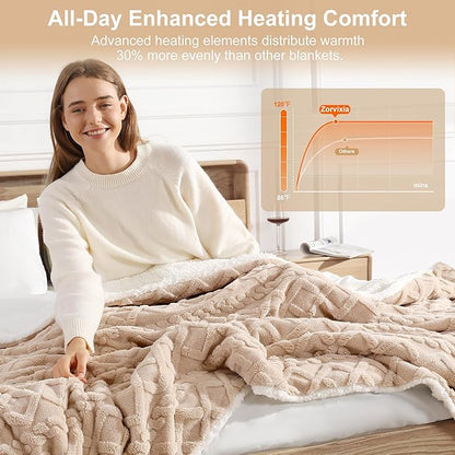Heated Throw Blanket 50"x60" with 5 Heating Levels & 4 Hours Auto Off, Soft & Plush Sherpa Electric Blanket Throw with ETL & FCC Certification for Home Use, Machine Washable, Great Gift, Beige