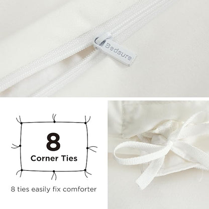 Bedsure Duvet Cover with Fitted Sheet Queen - Deep Pocket, Hotel Luxury Soft Double Brushed Bedding Set with Zipper Closure, 1 Duvet Cover, 1 Fitted Sheet, 2 Pillow Shams, NO Comforter, Ivory White
