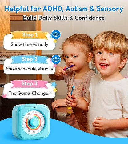 2-in-1 Visual Timer & Magnetic Visual Schedule for Kids, Autism ADHD Time Management Tool with 100+ Routine Chore Chat Magnets, Sensory Learning Materials for Home, Classroom, Special Education