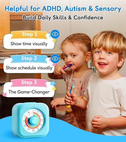 2-in-1 Visual Timer & Magnetic Visual Schedule for Kids, Autism ADHD Time Management Tool with 100+ Routine Chore Chat Magnets, Sensory Learning Materials for Home, Classroom, Special Education