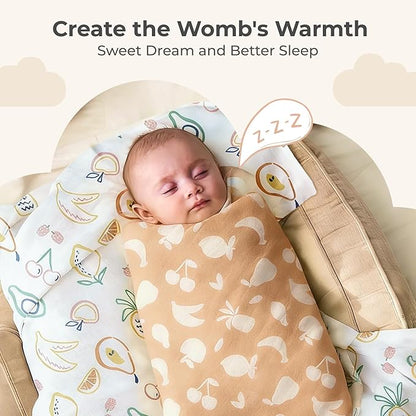 Momcozy Muslin Swaddle Blankets, Ultra Soft Neutral Registry Essentials, 47'' x 47'' Breathable Large Receiving Blanket, Newborn Essentials Must Haves, Baby Boys Girls Shower Gifts, Fruits Party
