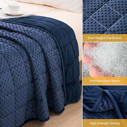 Wemore Minky Dot Weighted Blanket for Adults King Size 20 lbs, Soft Cozy Heavy Blanket for Bed and Couch, Breathable Blanket for All-Season with Glass Beads, Navy Blue 80 x 87 inches