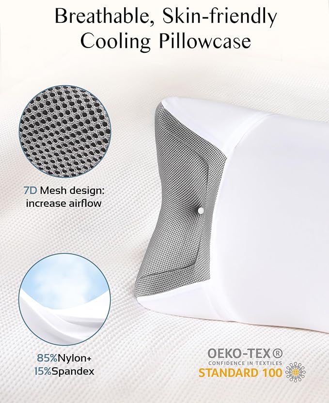 CPAP Pillow for Side Sleeping, Sleep Apnea Pillow for All CPAP Masks Users to Reduce Air Leaks & Masks Pressure, Memory Foam Pillow with Cooling & Breathable Pillowcase for Side Back Sleeper