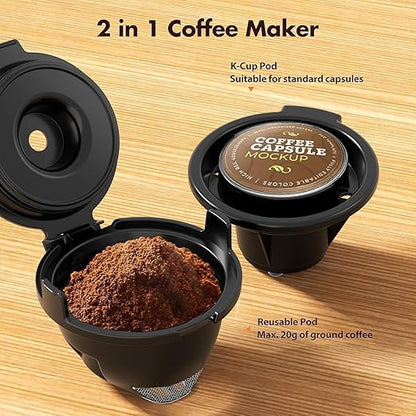 Single Serve Coffee Maker, 2 in 1 Coffee Machine for K-Cup & Ground Coffee, 6 to 14oz Brew Sizes, Pod Coffee Makers with 40oz Removable Water Reservoir, LCD Screen, Self-cleaning, Black