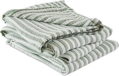 EMME Cotton Muslin Large Throw Blanket Couch Breathable Gauze Soft Lightweight Bed Blankets Adults (Striped Sage Green, 50"x70")