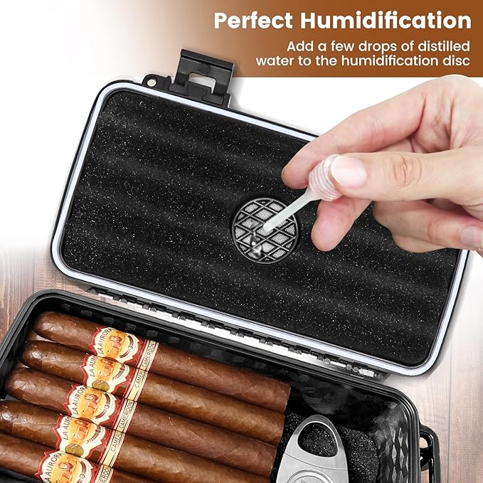 Flauno Travel Cigar Humidor - Portable Cigar Case kit with Cigar Cutter, Cigar Punch, Cigar Holder, Humidifier & Dropper, Waterproof, Crushproof, Airtight (Holds up to 15 Cigars)