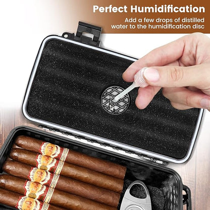Flauno Travel Cigar Humidor - Portable Cigar Case kit with Cigar Cutter, Cigar Punch, Cigar Holder, Humidifier & Dropper, Waterproof, Crushproof, Airtight (Holds up to 15 Cigars)