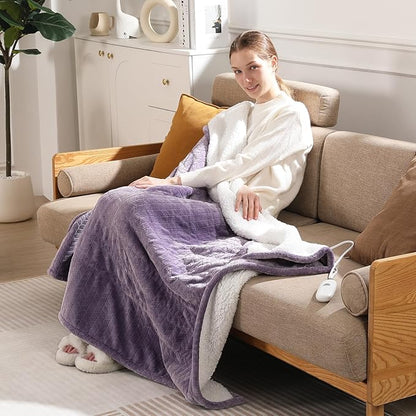 Heated Blanket King Size 90"x100" Electric Blanket King with Dual Control 5 Heat Settings, 10H Auto Off, FCC/ETL Certified, Wheat Pattern Flannel, Grandma, Machine Washable, Lavender