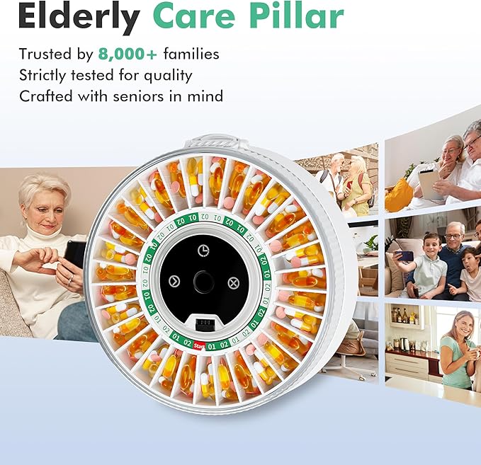 PillCalendar Bluetooth Automatic Pill Dispenser for Elderly with Alarm, Smart Pill Dispenser with 31-Slot, Fingerprint& Mechanical Dual Lock Medication Dispenser, Timed Dispenser Machine (Green)