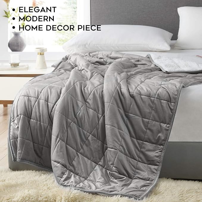 YnM Sherpa Weighted Blanket (Light Grey, 50''x60'' 10lbs) Ultra Fuzzy & Cosy Sherpa Weighted Blanket Throw, Cosy & Relaxing Blanket, Home Decor Piece …