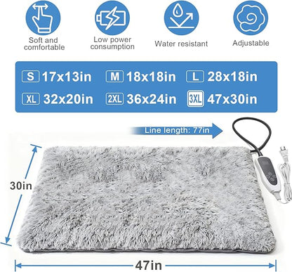 Extra Large Dog Heating Pad, 47×30 In with Smart Thermostat Switch and Power Line Protection Tube,Obtained MET and UL Dual Certification,Waterproof Pet Heating Pad with Long Velvet Cloth Cover