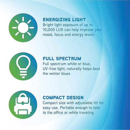 PureGuardian SPA45 Compact Travel Energy Light, 10,000 LUX, 12W LED, Improve Your Mood, Focus, Energy Levels, Customizable Blue or White Light Therapy Intensity, Adjustable Time Settings
