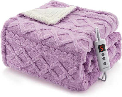 CAROMIO Heated Throw Blanket - Thick Tufted Sherpa Electric Blanket Throw with 10 Heating Levels and 10 Time Settings, ETL Certified Machine Washable Fast Heating Blanket Throw 50"×60", Purple