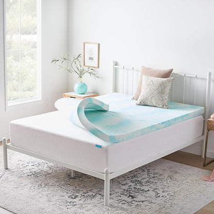 Linenspa 3 Inch Swirl Gel Memory Foam Mattress Topper, Queen Size – Cooling Gel Infused, Ventilation Holes – Pressure Relieving Bed Topper – CertiPUR Certified