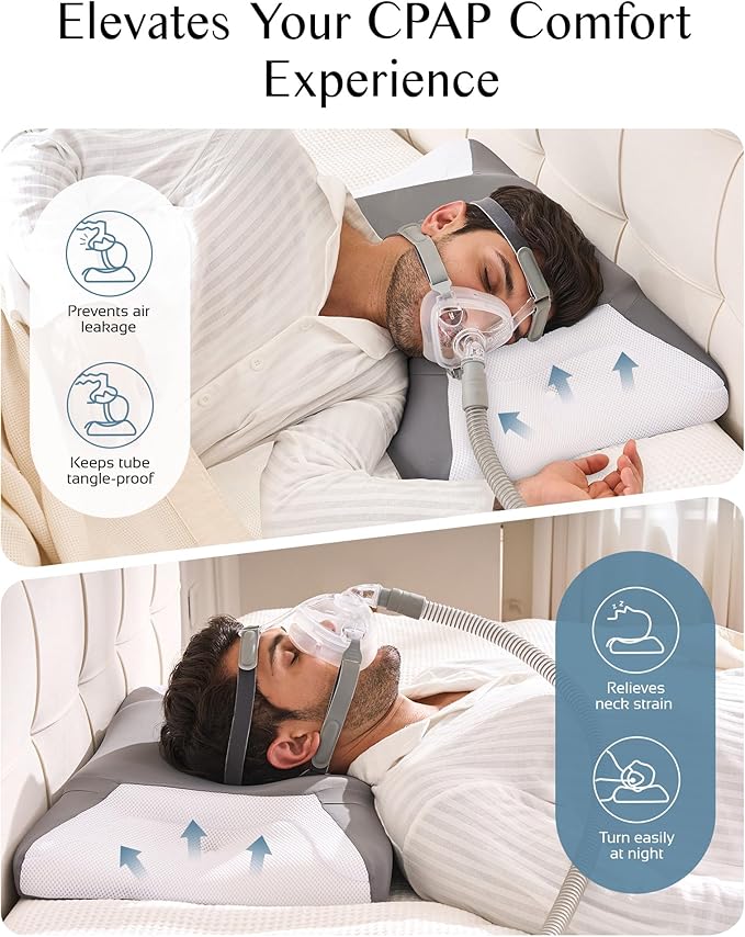 CPAP Pillow for Side Sleeping, HSA/FSA Sleep Apnea Pillow for All CPAP Masks Users to Reduce Air Leaks, Masks Pressure, Memory Foam with Cooling & Breathable Pillowcase for Side Back Sleeper