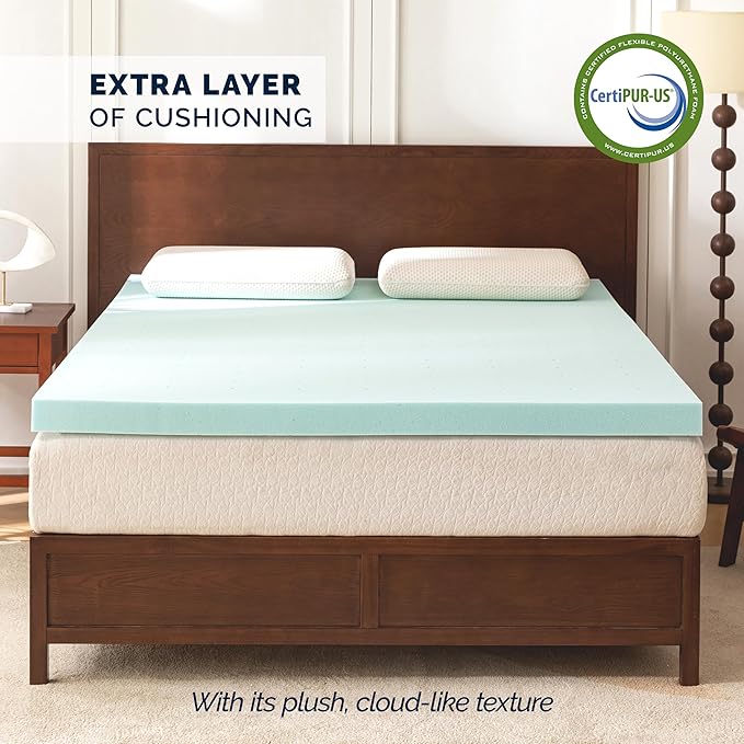 Elegant Comfort 3 Inch Premium Ventilated Memory Foam Mattress Topper - Optimizes Airflow - CertiPUR Certified - Mattress Pad and Bed Topper - Short Queen Size